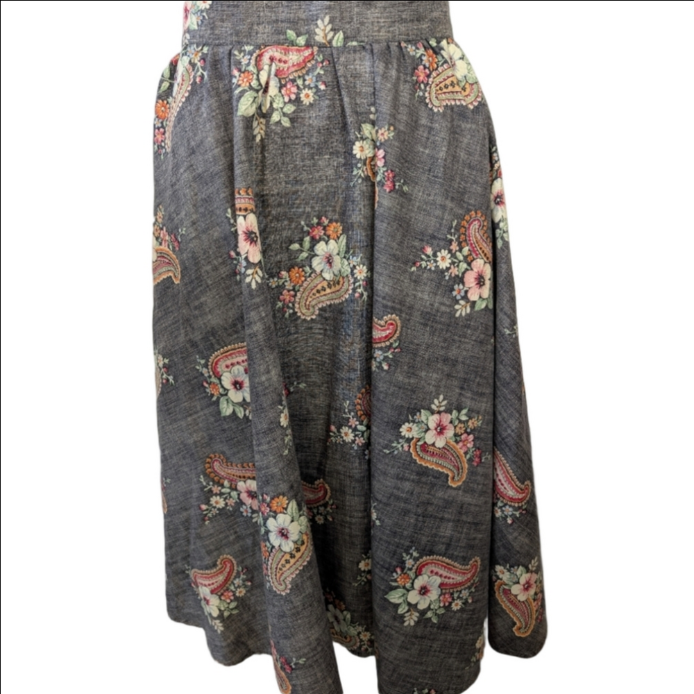 Vintage Skirt From 1950s  Floral Paisley Handmade